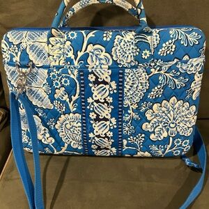 Blue and White Floral Quilted Laptop Bag